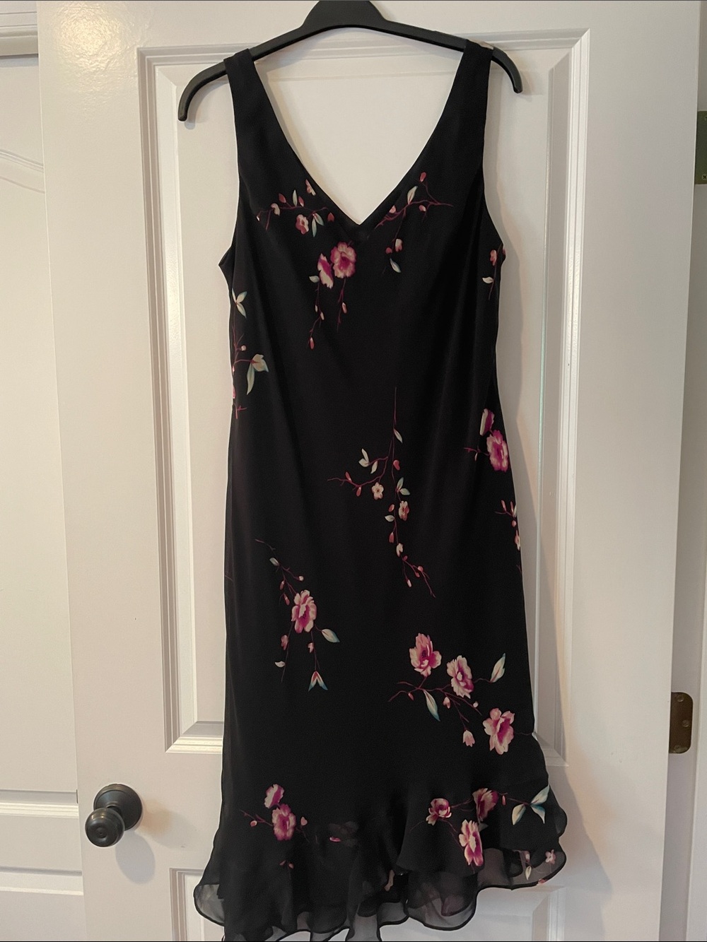 Jones New York Black Midi Slip Dress with Pink Floral Print